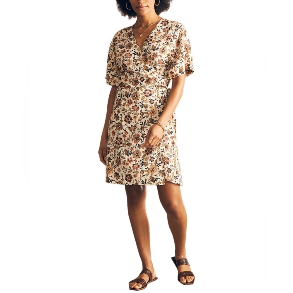 Faherty Willow Wrap Dress Size XS In Taos Floral  Mini Linen Blend Floral